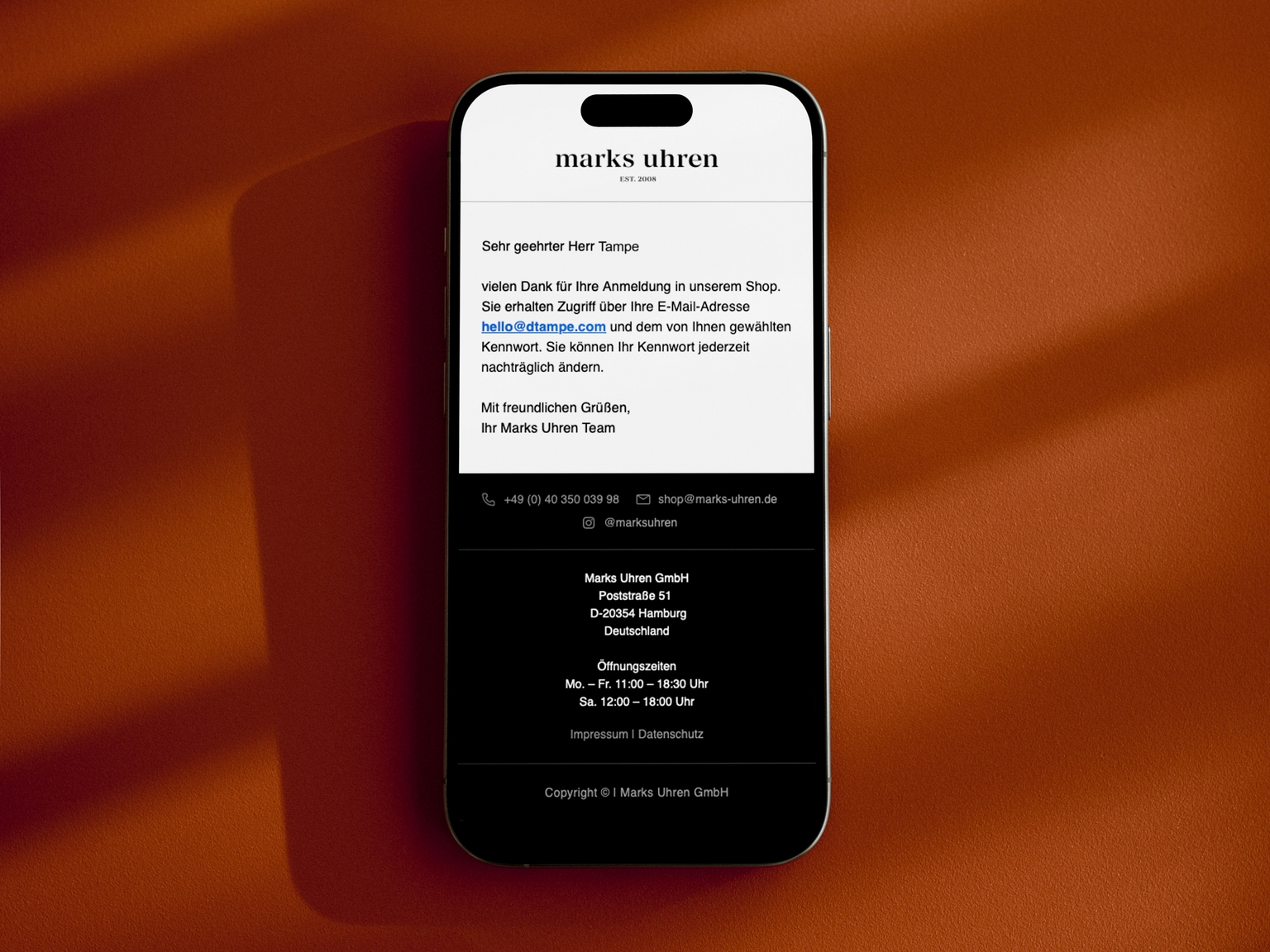 Marks Uhren Email Mockup